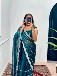 Burbary Jimmy Choo Fabric Embroidered Work Saree* - Navy
