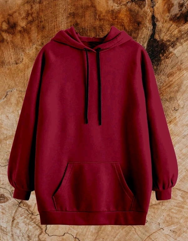 Men Full Sleeve Solid Hooded Sweatshirt - Burnt Maroon, L