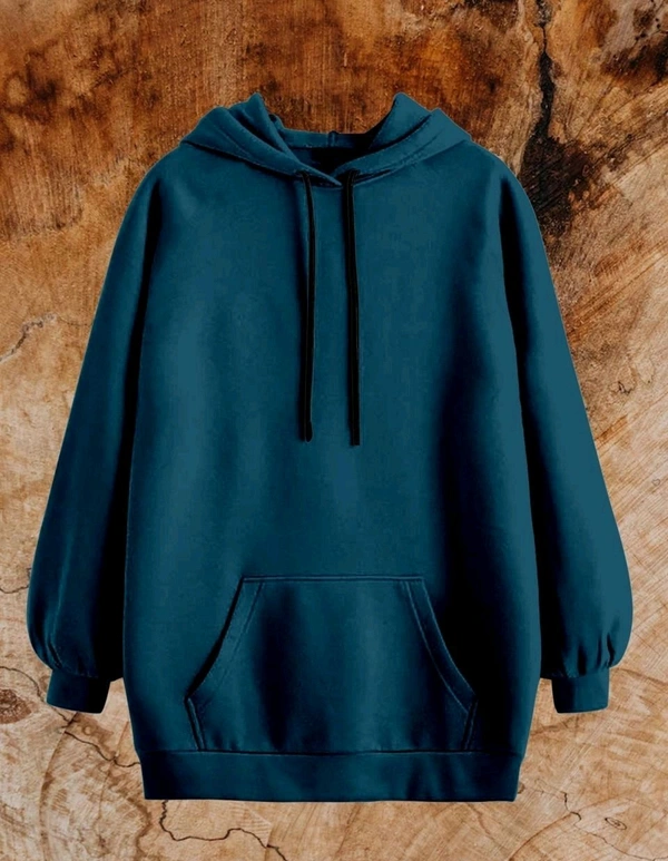 Men Full Sleeve Solid Hooded Sweatshirt - Prussian Blue, M