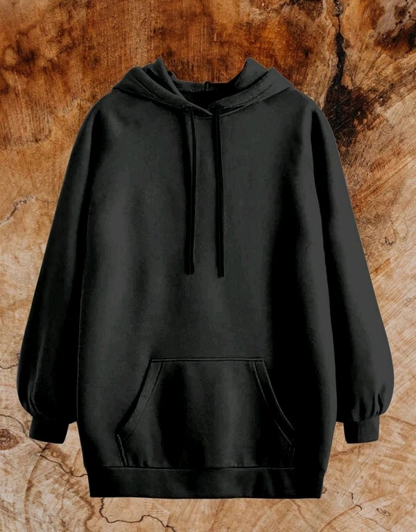 Men Full Sleeve Solid Hooded Sweatshirt - Black, XL
