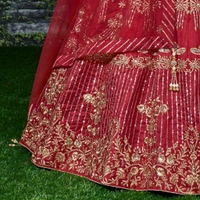 Elegant Red Rawsilk Embroidered Wedding Designer Lehenga Choli Dupatta Set - Monarch, Free Size