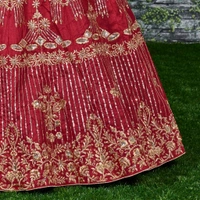 Elegant Red Rawsilk Embroidered Wedding Designer Lehenga Choli Dupatta Set - Monarch, Free Size