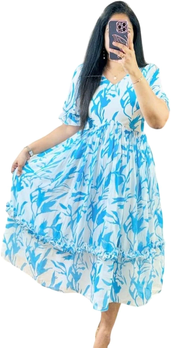 Women Georgette Floral Print Anarkali Kurta for Women Anarkali Kurti for Women Floral Print Fit & Flare Dress - Seagull, L