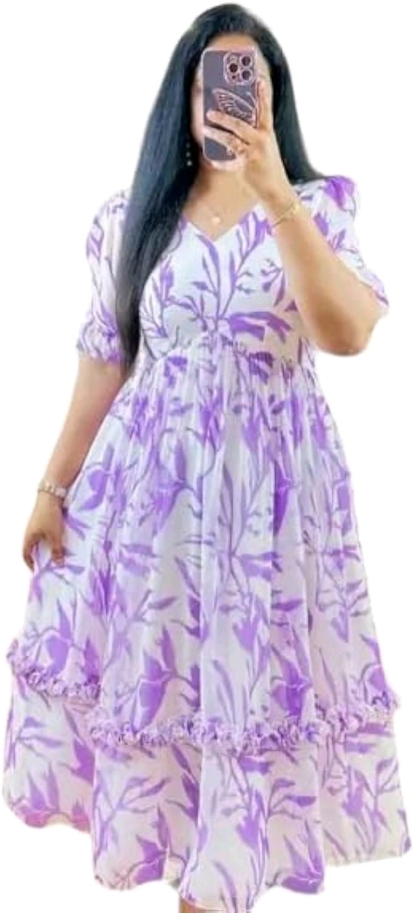 Women Georgette Floral Print Anarkali Kurta for Women Anarkali Kurti for Women Floral Print Fit & Flare Dress - Electric Violet, M
