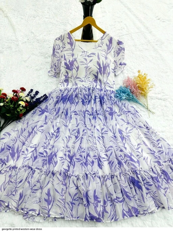 Women Georgette Floral Print Anarkali Kurta for Women Anarkali Kurti for Women Floral Print Fit & Flare Dress - Electric Violet, M
