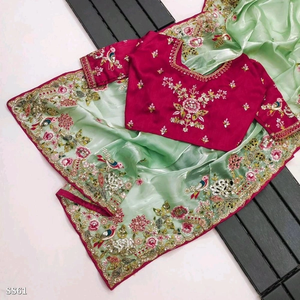 Saree For Women Heavy Jimmy Choo fabric multi embroidery threads,coding and sequence $ fancy cutwork in work with piping border (Beige) - Beige, Free Size