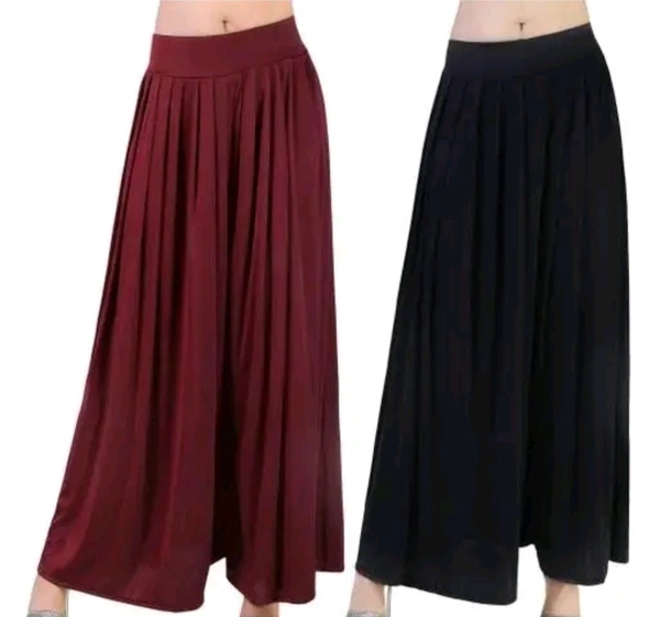 Women's Regular Fit Palazzos |Jambo Plazo | Elephant Plazo - Pack of 2 - 28, Wine Berry