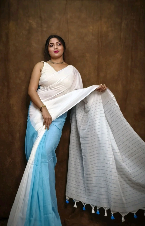 PURE HAND LUM SAREE | OCCASION WEAR FOR WOMEN | BY COLOR DESIGN SAREE |Handloom Cotton Saree | Cotton Print Saree | Saree with Cotton Blouse | Traditional Handloom Saree | Women’s Handloom Saree | - Glacier, Free Size