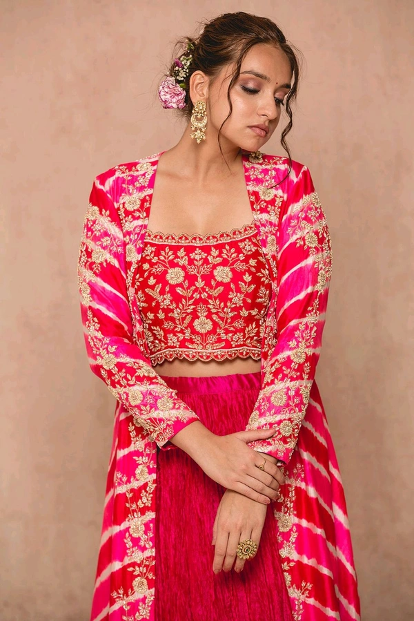 HOCONN New Super Trending Shrug Lehenga Sequence Coding Embroidery Work with Koti Banglori Embroidery Sequence Work Blouse for Beautiful Women and Girls - Monza, Free Size
