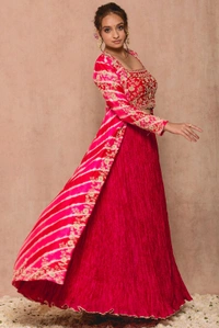 HOCONN New Super Trending Shrug Lehenga Sequence Coding Embroidery Work with Koti Banglori Embroidery Sequence Work Blouse for Beautiful Women and Girls - Monza, Free Size