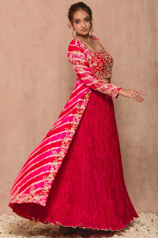 HOCONN New Super Trending Shrug Lehenga Sequence Coding Embroidery Work with Koti Banglori Embroidery Sequence Work Blouse for Beautiful Women and Girls - Monza, Free Size