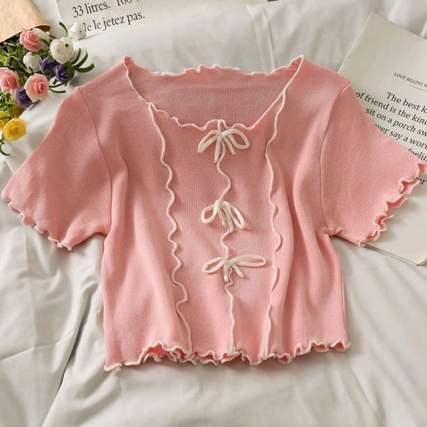 Casual Regular Sleeves Self Design Women Pink Top - Coral Tree, M
