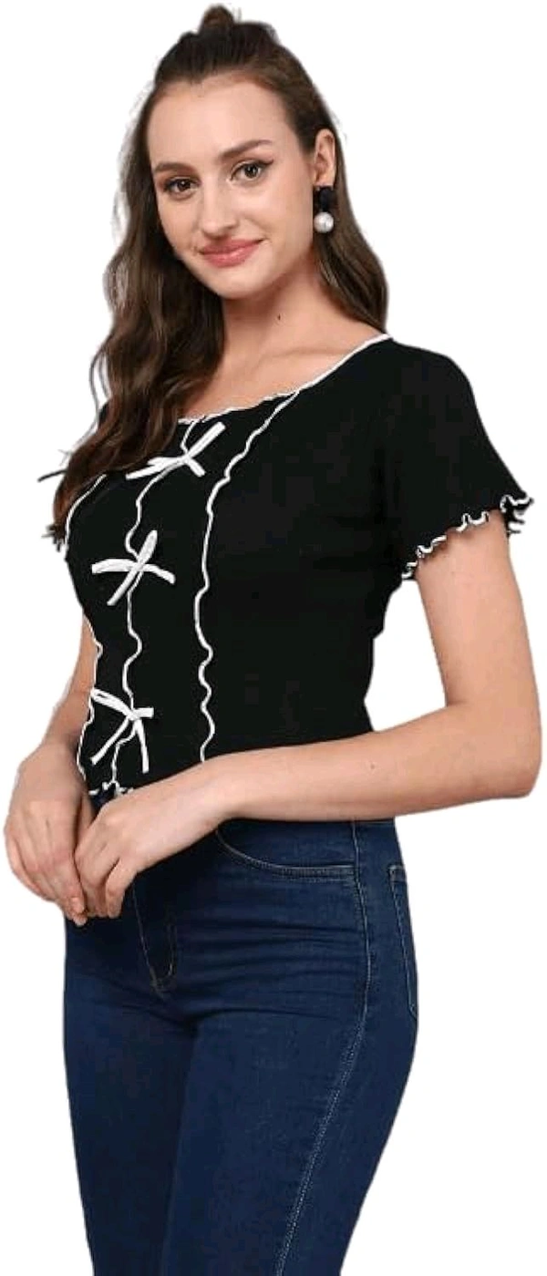 Casual Regular Sleeves Self Design Women Pink Top - Black, XXS