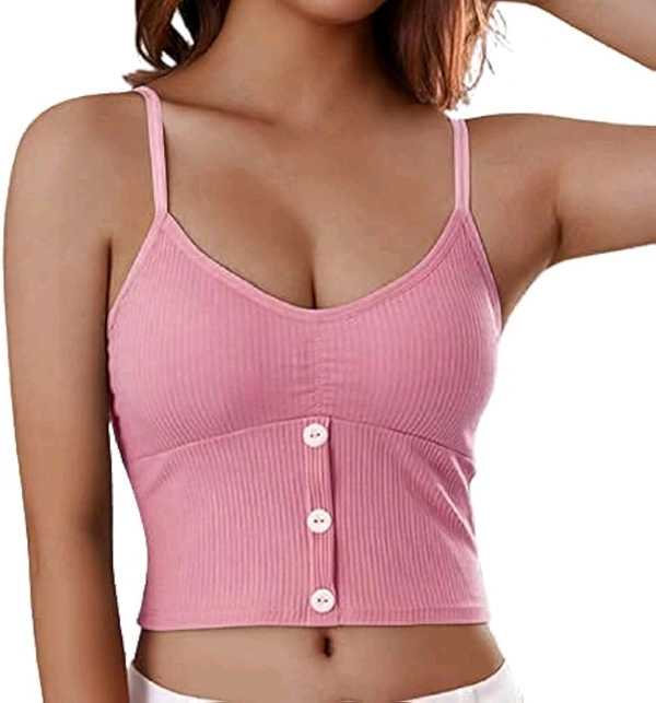 NanoEdge Crop Top for Women Cropped Cami Women's Top Camisole Built in Bra Free Size (28 Till 32) Pack of 1 (Pink - Turkish Rose, 30A