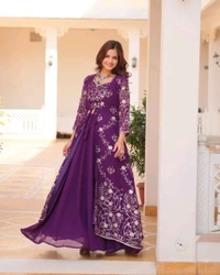 Fox Georgette Heavy 3mm Embroidery Work Shrug Palazzo Set* - Valentino, M