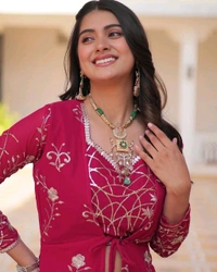 Fox Georgette Heavy 3mm Embroidery Work Shrug Palazzo Set* - Claret, M