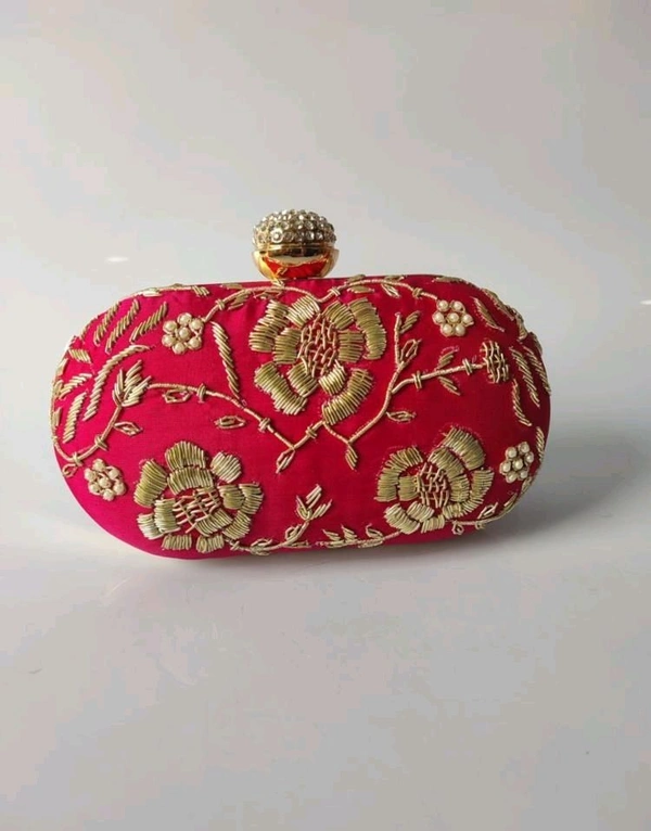 Lux Pink Floral Embroidered Embellished Clutch, Evening Clutch, Party Clutch, Wedding Clutch, Prom Clutch - Red Devil, Free