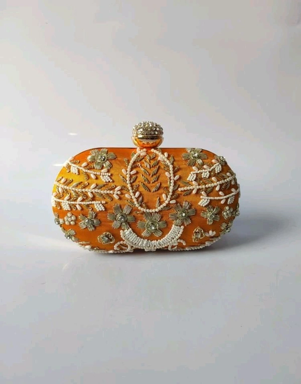Designer Heavy Capsule Frame Clutch Bag - Golden Grass, Free