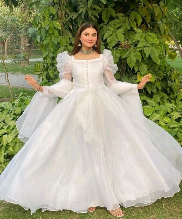 Jimmy choo organza silk Anarkali gown - White, X