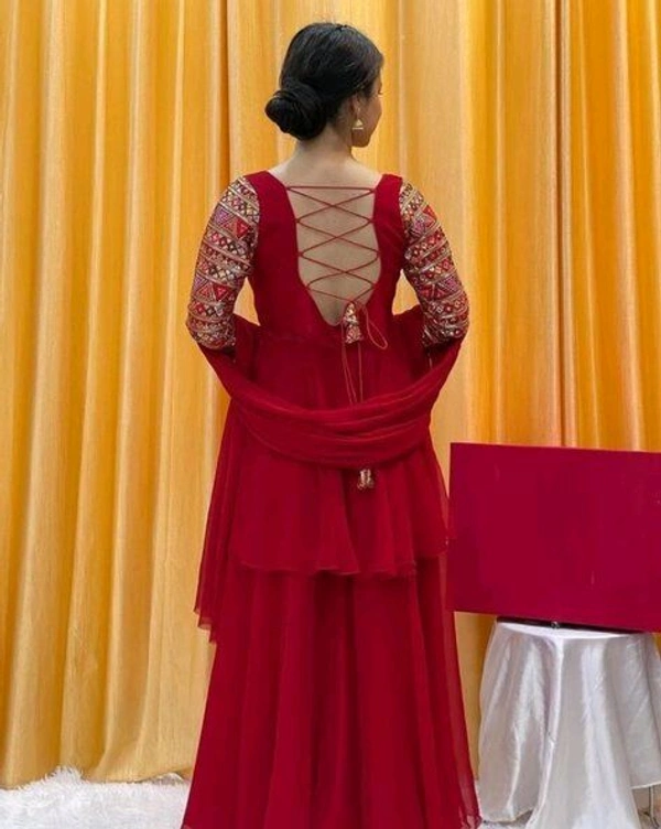 Thread Work Palazzo Set with Dupatta - Venetian Red, L