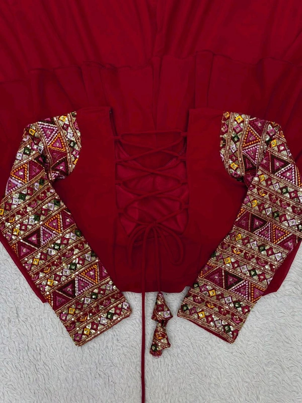 Thread Work Palazzo Set with Dupatta - Venetian Red, L