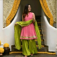 Pink Gotapatti Sharara Set - Set of 3 - Pink Lace, XL