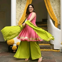 Pink Gotapatti Sharara Set - Set of 3 - Pink Lace, XL
