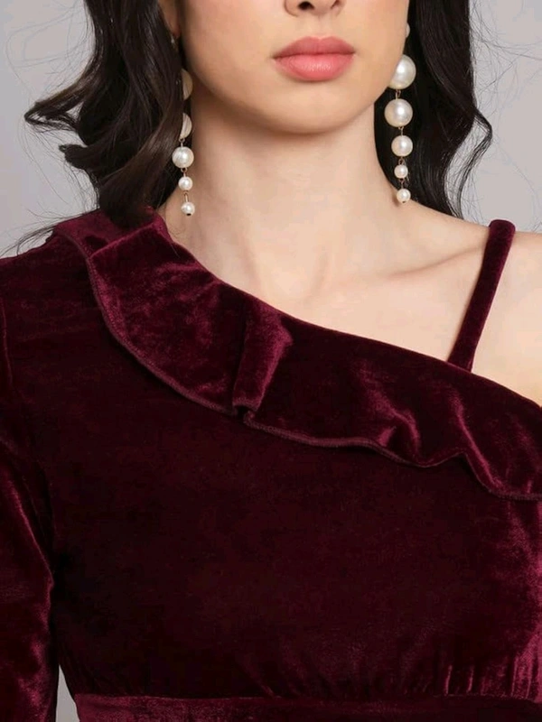 Velvet Co-Ords for Women | One Sleeve Crop Top with Palazzo Set Casual Party Dress ([Pack of 1) 01 - Livid Brown, XS