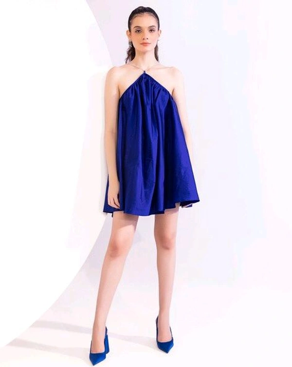 Halter-Neck A-Line Dress - Blue, L