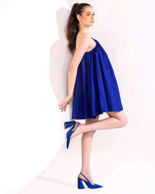 Halter-Neck A-Line Dress - Blue, L