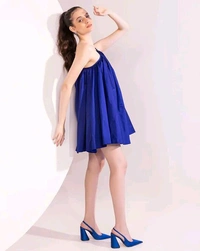 Halter-Neck A-Line Dress - Blue, L