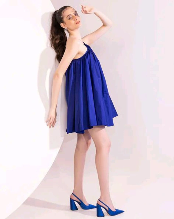 Halter-Neck A-Line Dress - Blue, L