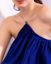 Halter-Neck A-Line Dress - Blue, L