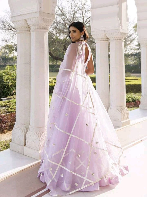 Embroidered Organza Ready to Wear Lehenga & Blouse With Dupatta - Pink Lace, XL