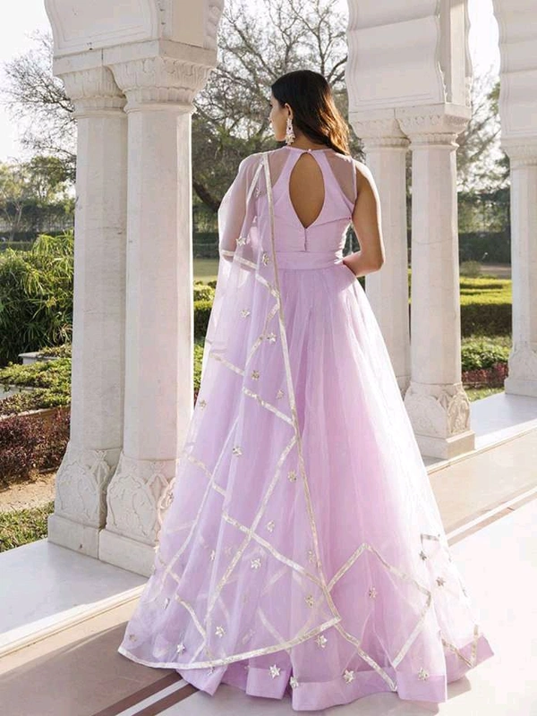 Embroidered Organza Ready to Wear Lehenga & Blouse With Dupatta - Pink Lace, XL