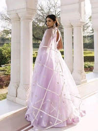 Embroidered Organza Ready to Wear Lehenga & Blouse With Dupatta - Pink Lace, 2XL