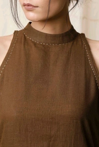 Mehendi Halter Neck Kurta & Cotton Culottes - Irish Coffee, L