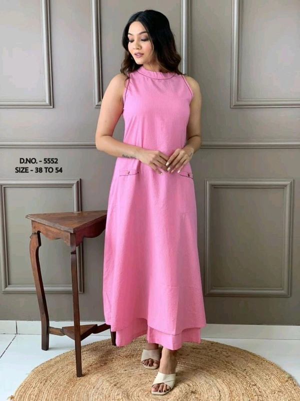 Mehendi Halter Neck Kurta & Cotton Culottes - pink, L