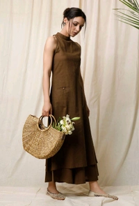 Mehendi Halter Neck Kurta & Cotton Culottes - Irish Coffee, S