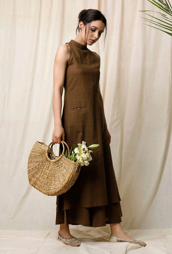 Mehendi Halter Neck Kurta & Cotton Culottes - Irish Coffee, S