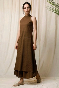 Mehendi Halter Neck Kurta & Cotton Culottes - Irish Coffee, S