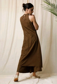 Mehendi Halter Neck Kurta & Cotton Culottes - Irish Coffee, S