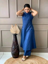 Mehendi Halter Neck Kurta & Cotton Culottes - Chambray, S