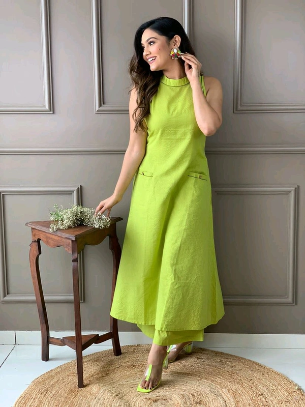 Mehendi Halter Neck Kurta & Cotton Culottes - Wasabi, S