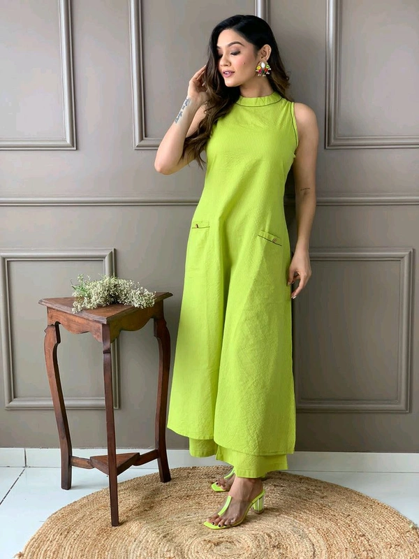 Mehendi Halter Neck Kurta & Cotton Culottes - Wasabi, S