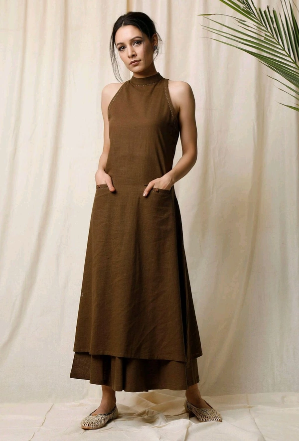 Mehendi Halter Neck Kurta & Cotton Culottes - Irish Coffee, XS