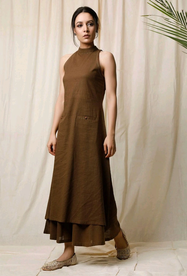 Mehendi Halter Neck Kurta & Cotton Culottes - Irish Coffee, XS