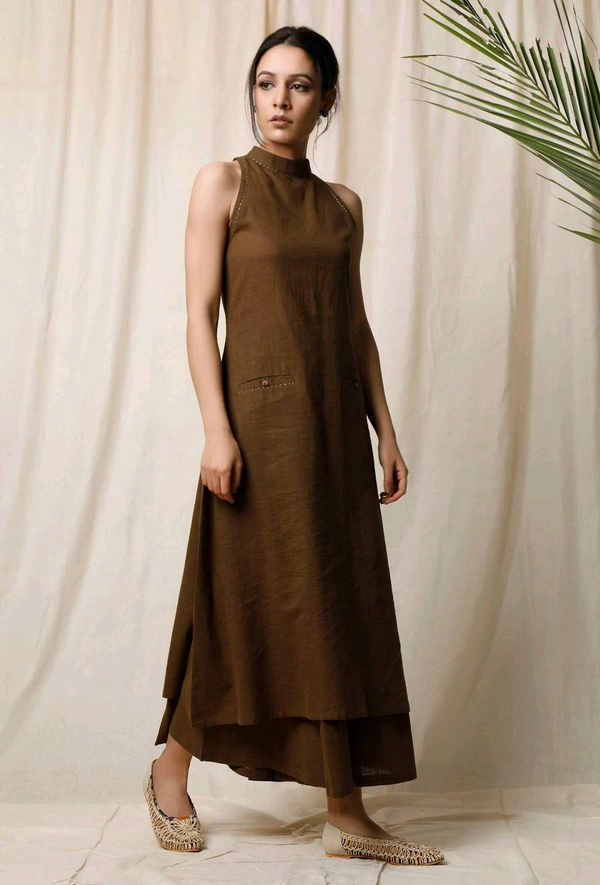 Mehendi Halter Neck Kurta & Cotton Culottes - Irish Coffee, XS