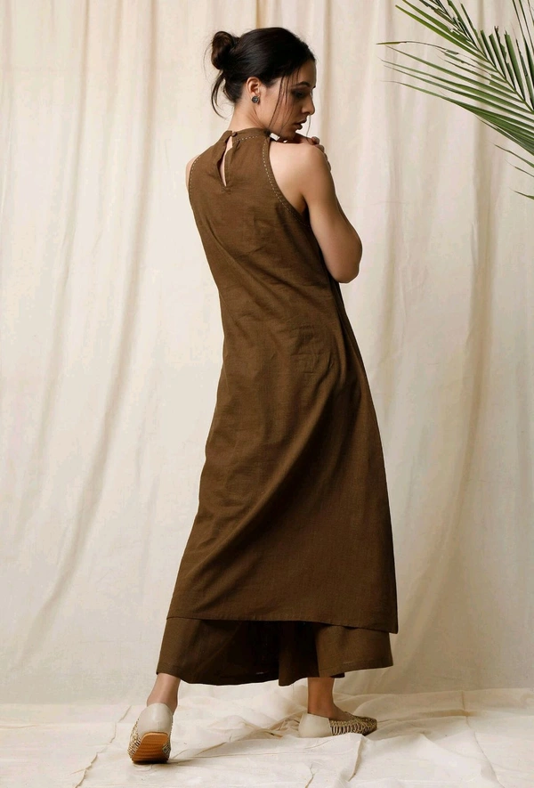 Mehendi Halter Neck Kurta & Cotton Culottes - Irish Coffee, XS