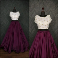 Dori Pattern Wine Color Lehenga With Work Blouse - XXS, Wine Berry